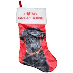 Red Satin I Love my Great Dane Christmas Stocking 18" Long